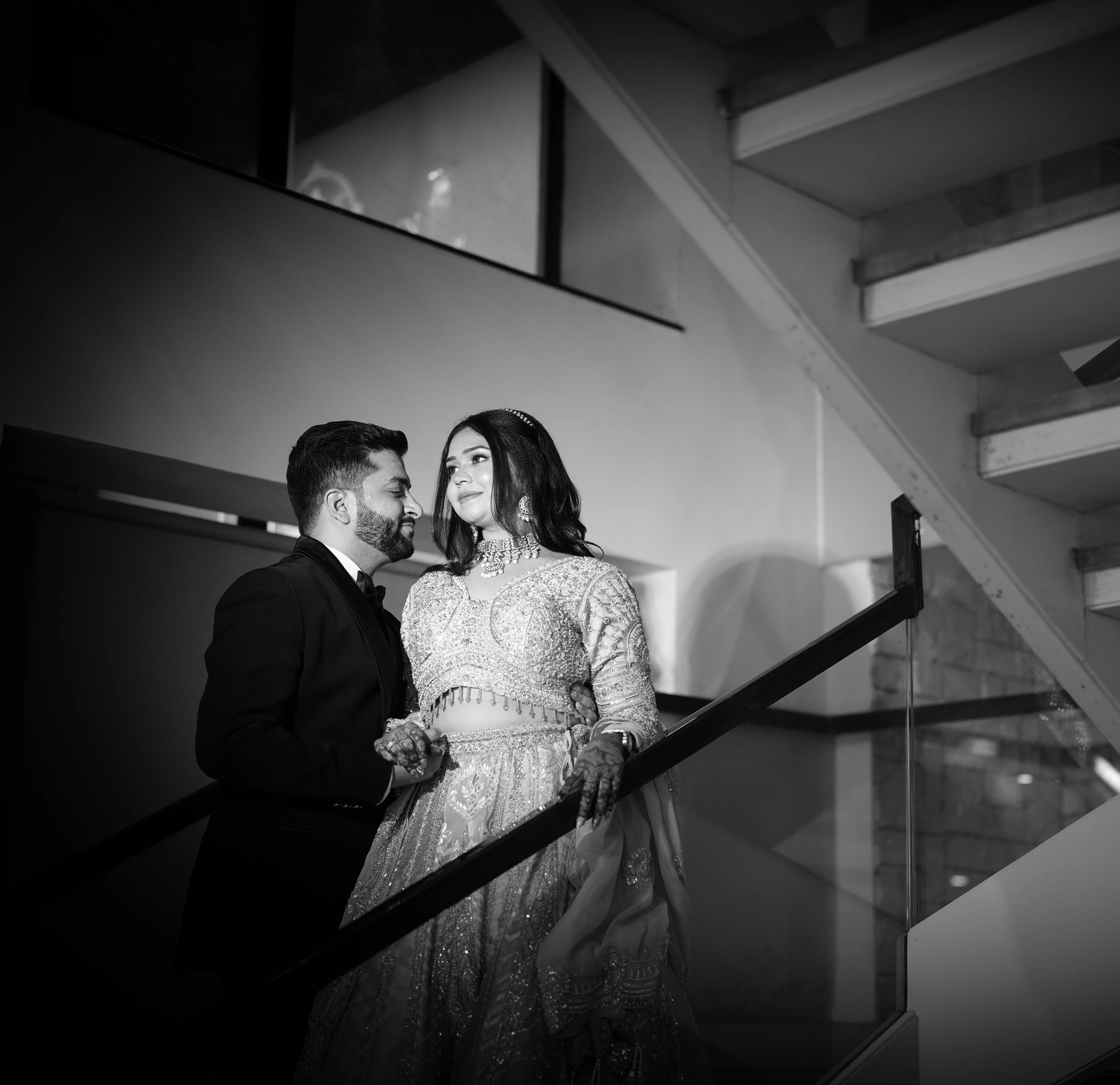 Tanya and Vyom together on a staircase